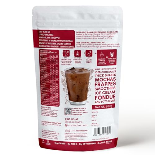 Image of COCOSUTRA SUGAR FREE Drinking Chocolate Mix - Mexican Spiced | Zero Sugar, Low Carb, Low Calorie | Stevia & Erythritol based | Keto Friendly Drink | Vegan | Enjoy hot or cold | 200 g
