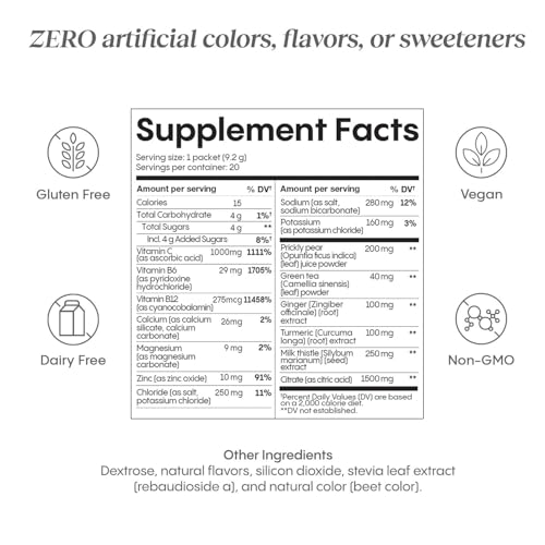 Hydralyte Liver Support + Electrolyte Mix with Milk Thistle, Turmeric, Ginger, Prickly Pear, Green Tea Extract Formulated for Rapid Rehydration, 20 Count Pouch - Image 4