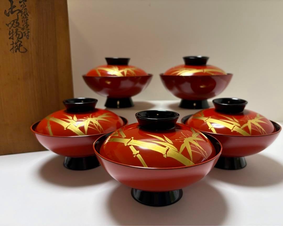 蒔絵 梅月 吸物椀 8客 共箱 工芸品 吸物椀 蒔絵