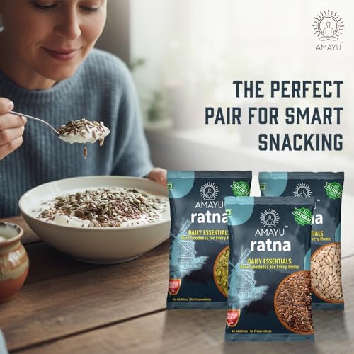 Image of Amayu Ratna Pumpkin, Sunflower & Flax Seeds Combo Pack offer | Edible Healthy Seeds for Eating | Rich in High Protein & Fiber | Natural Superfood for Digestion, Immunity & Weight Wellness | pack of 3