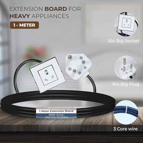Image of Extension Board Heavy Duty Multi Socket 15A /16A /20A 240Volts (2500 Watts 16A Big Plug, 1 Meter)
