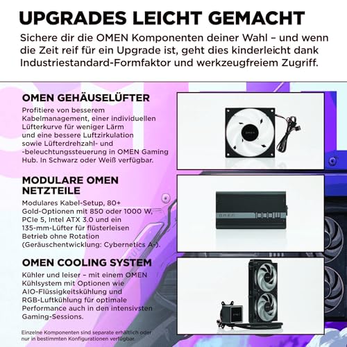 HP Omen GT16-0274ng 35L Gaming Desktop PC, AMD Ryzen 7 8700F, 32 GB DDR5-SDRAM, 1 TB SSD, NVIDIA GeForce RTX 5070, Tower PC, Windows 11 Home, Schwarzes Metall mit Glas Blende