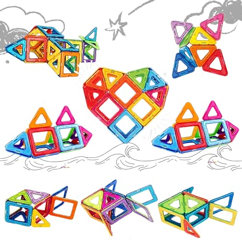 Image of ToyMagic Magnaplay Magnetic Tiles 32 Pcs|Multiple Shape & Colour Tiles|Magnetic Blocks Building Set|STEM Toy|Learning Game for Kids 3+|Constructive and Creative Toy| |MagnaPlay Tiles - 32 pcs