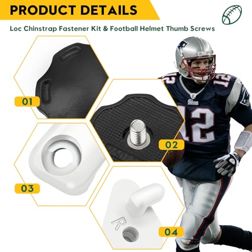 Honkador Loc Chinstrap Fastener Kit & Football Helmet Thumb Screws - Fits for Riddell Speed Flex Helmet Football Chin Strap, Stabilizes Football Chin Strap for Enhanced Head Safety, White