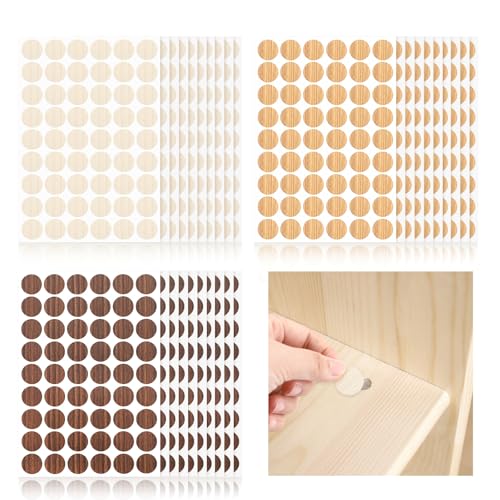 Autocollants ronds cache-vis PVC grain de bois 2,1 cm, lot de 1620 pièces en 3 couleurs