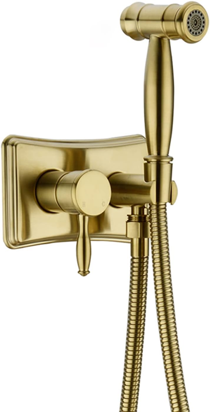 Bidet Sprayer for Toilet, Handheld Bidet Sprayer for Toilet, Bidet Sprayer Set, Brass Hand-Held Wall-Mounted Mixer Hot and Cold Water for Bathroom,Gold-Gold