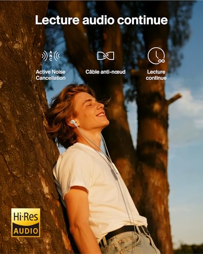 Belkin SoundForm Écouteurs Filaires ANC avec Connecteur USB-C, Écouteurs Intra-Auriculaires avec Microphone, pour iPhone 17, iPhone 16, iPad Mini, Galaxy S25, Google Pixel 9, Android, etc, Blanc