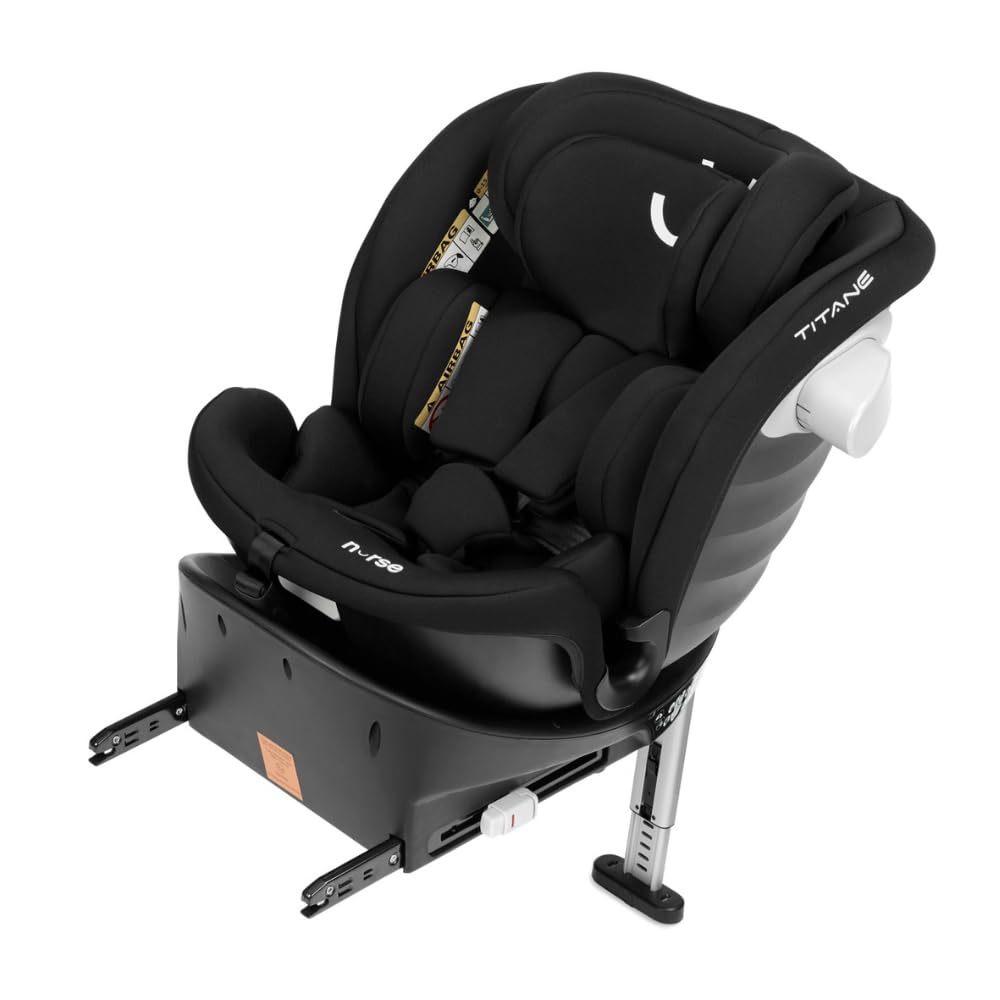 Nurse Titane Silla de Coche i-Size 40–150 cm, 360º, ISOFIX y Pata de Apoyo, A Contramarcha y Cara Marcha, Protección Lateral, Negro