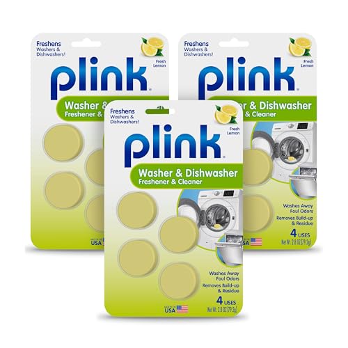 Plink Washer and Dishwasher Freshener - Lemon Scent, 12 Tablets, Odor Removal & Residue Prevention