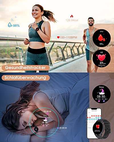 Smartwatch Herren, 1,3 Zoll Touchscreen Smart Watch Damen, IP68 Wasserdicht Smartwatches Schrittzähler mit Herzfrequenz,Whatsapp, SpO2, Schlafmonitor, für iOS und Android – Bild 4