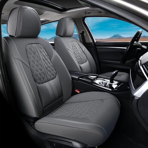 Image of Coverado Car Seat Covers Full Set, Automotive Front and Rear Seat Covers with Backrest, Nappa Leather Car Seat Protectors Waterproof, Universal for Most Vehicles,Gray