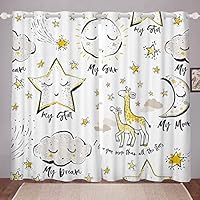 Cartoon Giraffe Curtains Cute Giraffe Sun Star Window Drapes for Kids Boys Girls Kawaii Animal Window Curtains for Bedroom Living Room Wildlife Window Treatments W66*L72