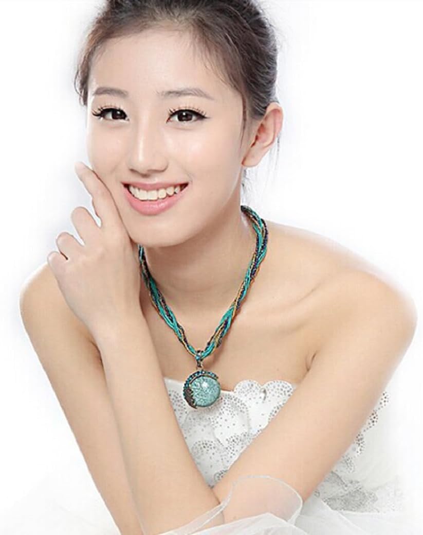 Daily Wear Retro Vintage Bohemian Style Statement Beaded Weave Rope Chain Rhinestone Turquoise Pendant Collar Necklace Fashion Jewelry for Women Lady - Image 4