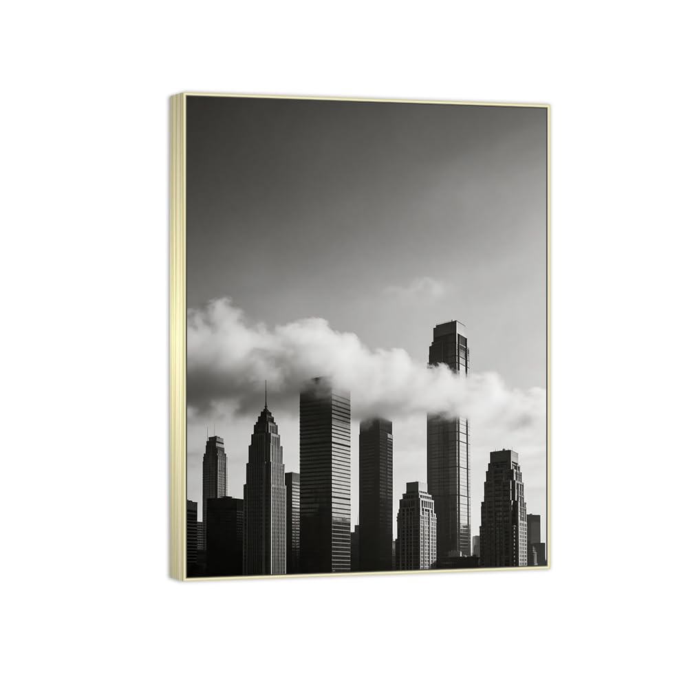 Tableau noir et blanc 40x50 cadre argenté paysage urbain décoration murale - 7