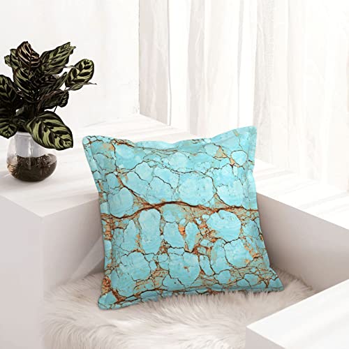 Housse de coussin turquoise effet marbre rustique en cuir chic 50x50