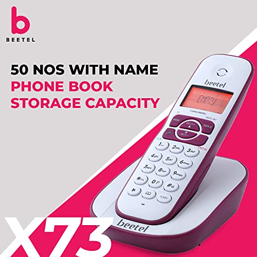 Image of Beetel X73N Cordless 2.4Ghz Cordless Landline Phone with Caller ID Display, 2-Way Speaker Phone with Volume Controls, Auto Answer, Alarm Function, Stylish Design (Red /White)(X73N)