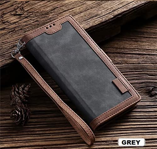 Image of TROUNCE Professional Flip Cover (Shock Proof | Velvet Finish | Card Pockets Wallet & Stand | Grey & Brown) Case for Samsung Galaxy A54 5G