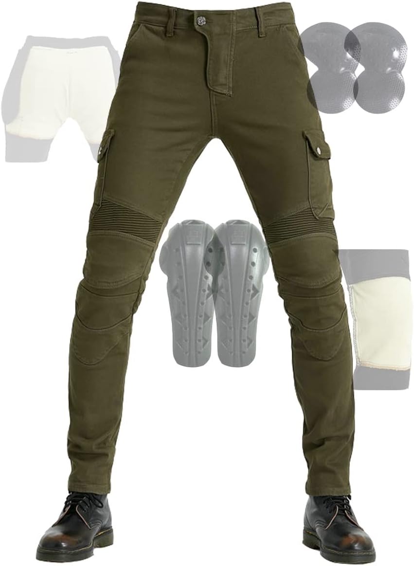 Motorcycle Pants Aramid Inner Lining, Abrasion and Tear Resistant Suitable for Men's, Women's, Youth Dirt Bike Gear (Color : Green Upgrade, Size : X-Large)