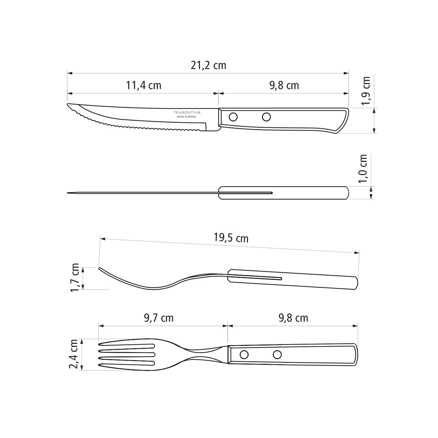Tramontina Steakbesteck Pizzabesteck, 12-teiliges Set, für 6 Personen, Steakbesteckset, rostfreier Edelstahl, FSC zertifizierter Echtholzgriff, spülmaschinenfest