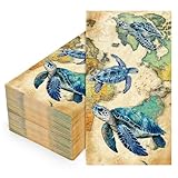 FYSUIMU 50 Pcs Sea Turtle Guest Napkins Vintage Ocean Animal Disposable Napkins Summer Dinner Hand Paper Napkin for Bathroom Birthday Holiday Party Table Supplies