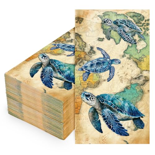 FYSUIMU 50 Pcs Paper Napkins Sea Turtle Guest Napkins Vintage Ocean Animal Disposable Napkin Summer Dinner Paper Hand Towels for Bathroom Birthday Holiday Party Table Supplies