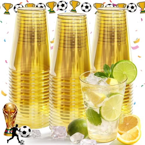 Glowserve 50 Pack 12 oz Gold Disposable Plastic Cups Cocktail Glasses