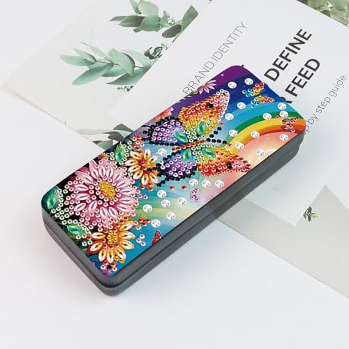 Image of DIY 5D Diamond Painting Glasses Case Kit, Butterfly and Flower Diamond Art Kits for Adults Small Diamond Painting Kit Gem Art Paint by Diamonds Dots Eyeglasses Case for Beginner Women