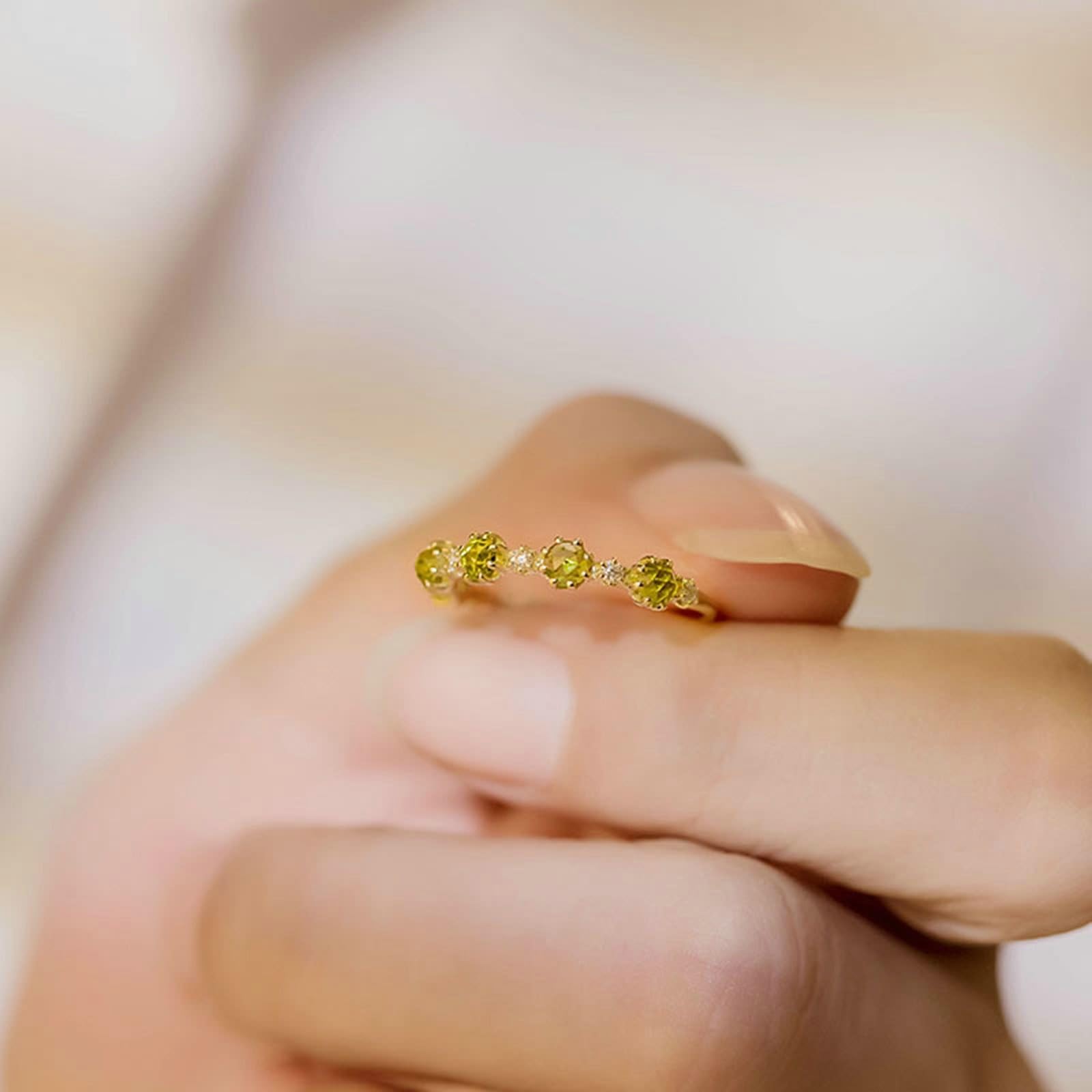 KnSam Obrączki ślubne Peridot oliwkowa zieleń, bransoletka ślubna klasyka 750 złoto, 18-karatowe żółte złoto obrączki ślubne z diamentem prawdziwym, rozm. 47-65