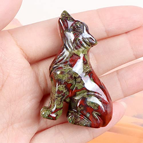 SM SMQARTCRYSTAL 2" Dragon Blood Stone Carved Crystal Wolf Statue and Figurine Ornament Wildlife Animal Wolves Sculpture Wolf Gifts For Men Women - Image 3