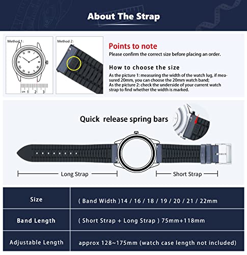 Image of BINLUN Leather Silicone Watch Bands 14mm 16mm 18mm 19mm 20mm 21mm 22mm Quick Release Breathable Micro-Perforated Leather Silicone-Lined Hybrid Watch Straps Silver /Black /Gold Buckle Men Women