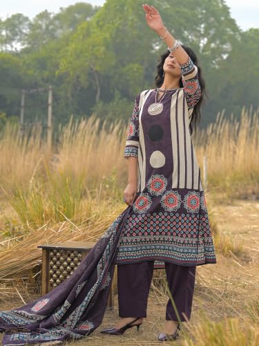 Image of INDO ERA Women's Green Pure Cotton Floral Printed Sequinned Kurta & Pant with Dupatta Set