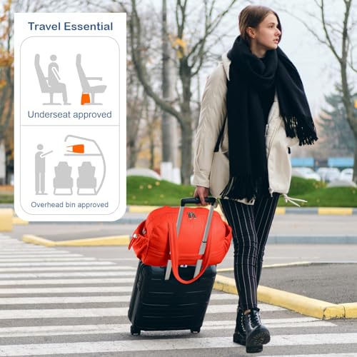 TOPDesign Travel Duffel Bag for Women, Puffer Gym Bag Sports Tote with Wet Pocket, Carry On Weekender with Luggage Sleeve (Red Orange)2