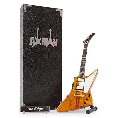 The Edge (U2) Réplique de guitare miniature - Cadeaux musicaux - Fait à la main - Échelle 1/4 - Comprend une boîte de présentation, une étiquette de nom et un support de guitare miniature Cover