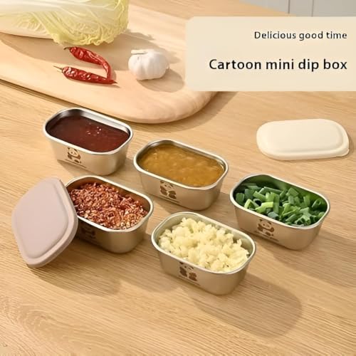 Image of Stainless Steel Mini Food Storage Containers with Airtight Lids (2 Pcs, 110ml Each) | Reusable Leakproof Sauce, Snack, Spice & Condiment Containers for Lunch Box | BPA Free