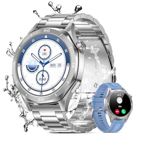 TIFOZEN Reloj Inteligente Hombre, 1,52'' Smartwatch Militar Deportivo con Batería 500mAh/IP68 Impermeable/120+ Modos Deportivos/Pulsómetro/SpO2/Sueño/Podómetro/2 Correas para Android iOS, Plata