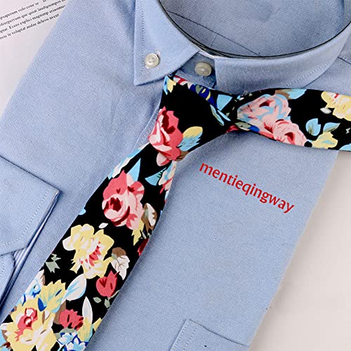 Image of Mantieqingway Men's Cotton Floral Neck Tie 2.56'' Printed Skinny Tie