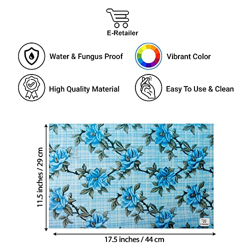 Image of Multipurpose Waterproof PVC Refrigerator /Fridge Drawer Mats Washable Non-Slip Shelf Liners for Kitchen Set of 4 Pcs (Floral Blue, 17.5x11.5 Inch)