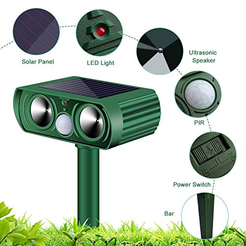AUDS Ultrasonic Dog Chaser,Animal Deterrent with Motion Sensor and Flashing Lights Outdoor Solar Farm Garden Yard Repellent,Dogs, Cats, Birds