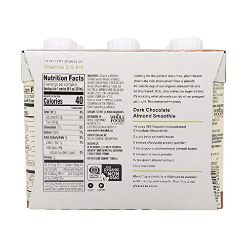 Image of 365 by Whole Foods Market Organic Unsweetened Chocolate Almond Milk 6 Pack, 8 FZ