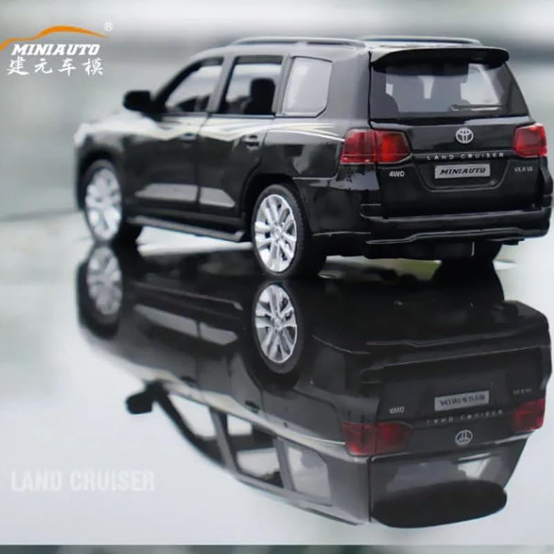 Image of PINQUE Kids New Car 1:32 Land Cruiser Diecast Alloy Metal Pull Back Car with Openable Doors Music Sound and Light Vehicle Toy Car for Boys (Black)