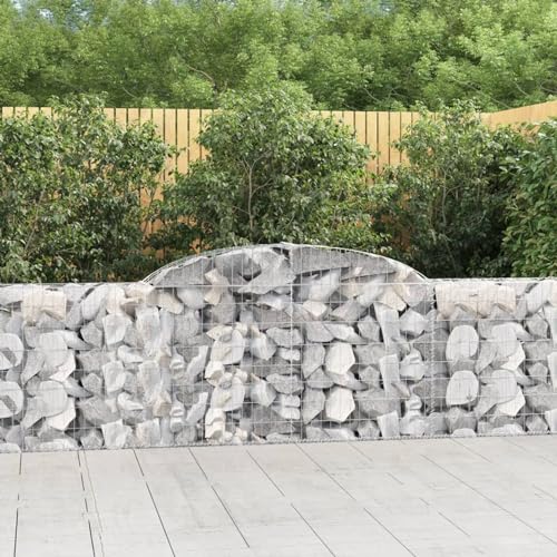 Homgoday Cestas de gaviones 11 uds Forma de Arco Hierro 300x30x80/100 cm, Cesta Muro Gaviones, Gavión Jardinera Contenedor, Muro de Gaviones de Jardín, Vallado Cerca Patio