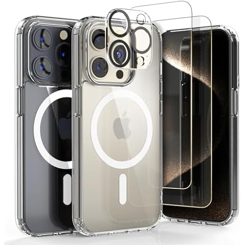 VVUPIC Case for iPhone 15 Pro Case Cover Clear Hybrid Shockproof Rugged [Compatible with Magsafe accessaories] All-in-one case Set with 2 Screen Protector, Camera Lens Protectors, N-52 Magnetic Cover