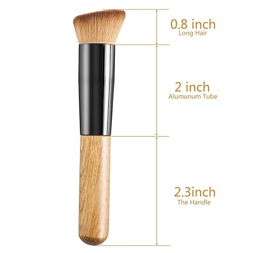 Miniatura 2 de Brocha de base Kabuki de base plana – Brocha de bambú premium para maquillaje facial para base de polvo rubor – Pulido, punteado, corrector
