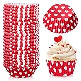 JarThenaAMCS 300 Pcs Valentine Cupcake Liners White Heart Baking Cups Red White Standard Muffin Cupcake Wrappers for Wedding Birthday Themed Party Supplies