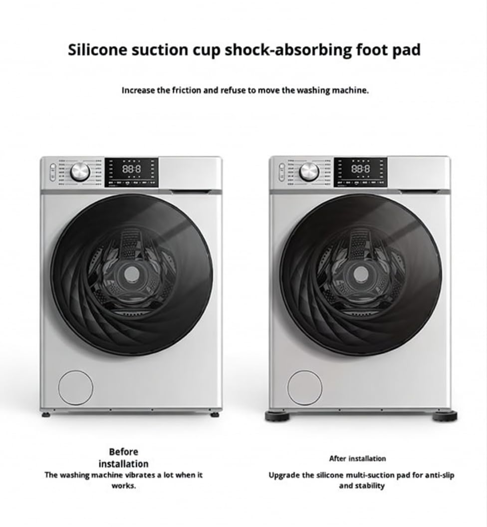 Washing Machine Anti-Vibration Pads, Pack of 4, Black Rubber Non-Slip Shock Absorption Feet, 7x7x2 cm