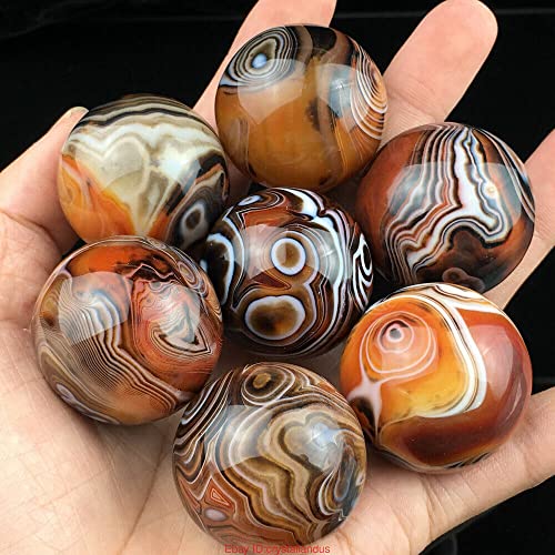 TEAMWILL Natural Silk Agate Banded Ball Quartz Crystal Sphere Tumbled Gems Stone Dia.35MM(1.38inch)