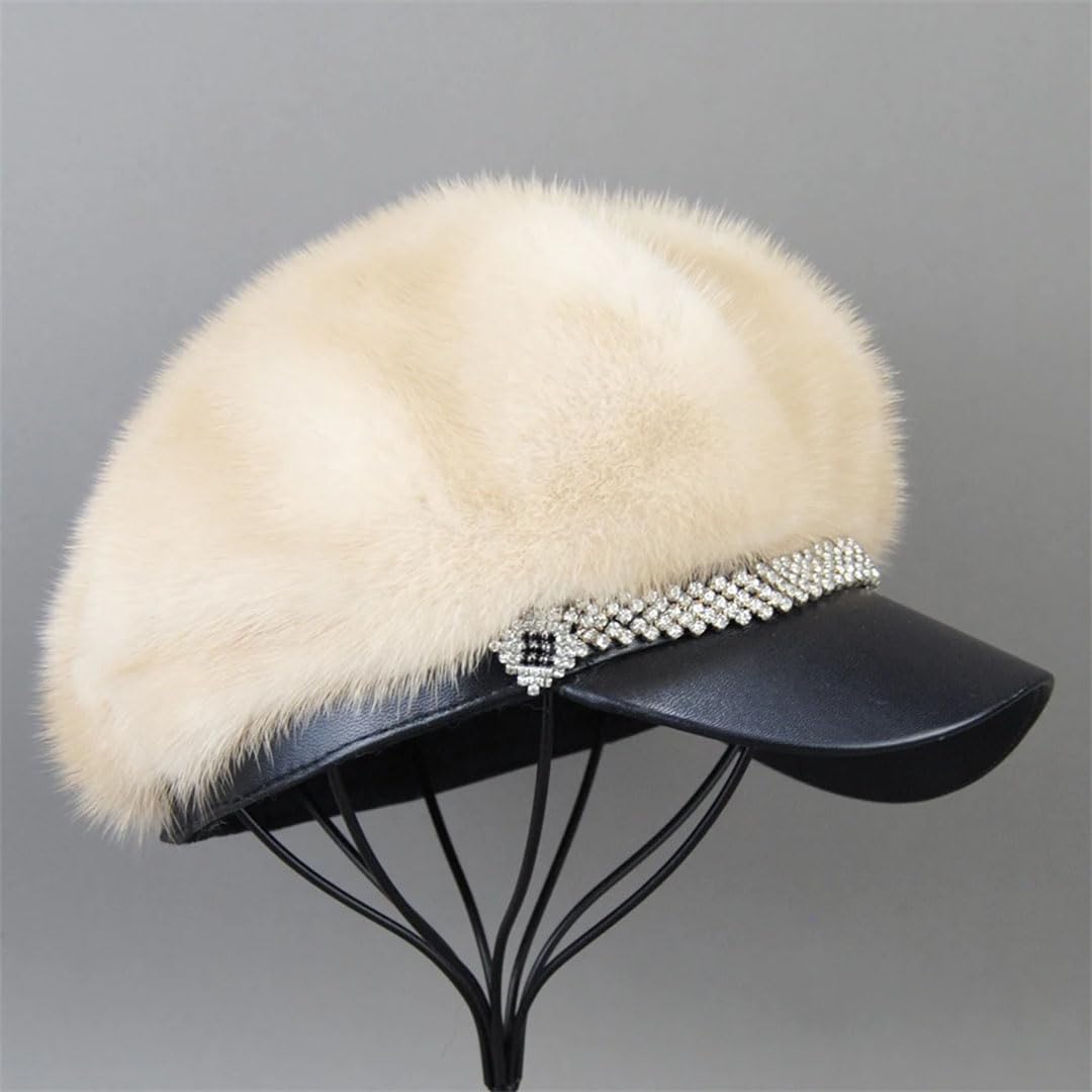 Gorros de invierno de piel de visón real de piel de visón para mujer, cálidos y naturales, viseras de piel de visón, gris (Gray9 2), Talla única