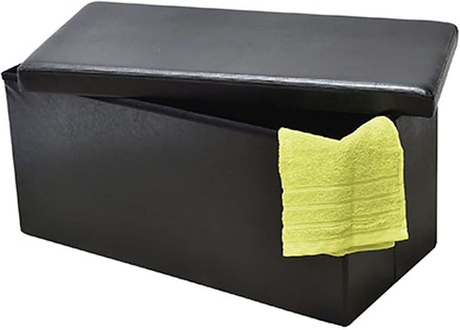 Faux Leather Ottoman Storage Box with Lid, Multi-Purpose Foldable Footstool Rest Seat Storage Stool Toys box Chest Bench Blanket Linen Laundry Box (Black, Large - 76x38cm)