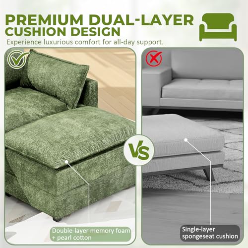 Image of LEVELEVE 112.5 inch U-Shape Modular Sofa with 2 Ottomans, Deep Seat Cloud Convertible Sleeper, 2 Arm Pillows, Comfortable Upholstered Furniture for Living Room Apartment, Green