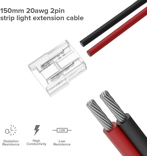 Miniatura 6 de SEZO Kit de conectores de tira de luz LED COB COB de 2 pines de 0.394 pulgadas, 12 piezas de tira de luz LED transparente sin cables sin cables para